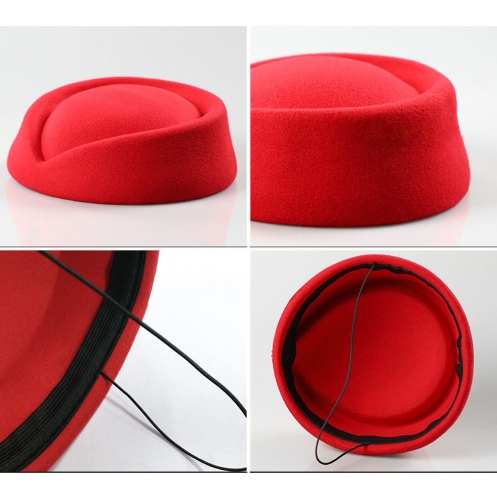Vintage Style Black Wool Pillbox Hat - Elegant French Beret Stewardess Fascinato