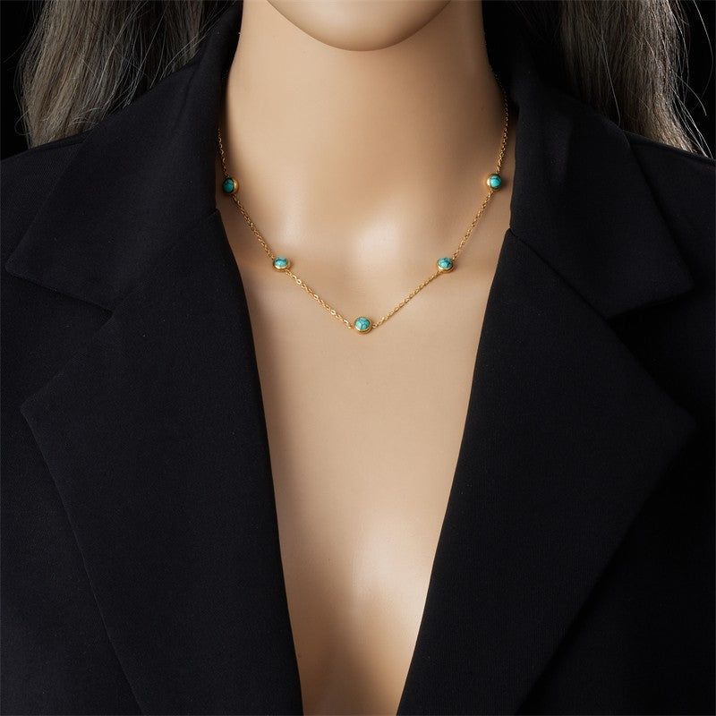 Gold-Tone Turquoise Station Necklace & Stud Earrings Set