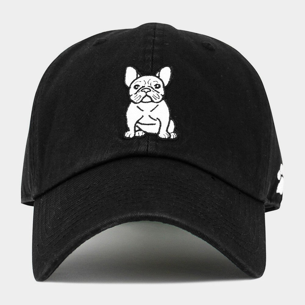 French Bulldog Embroidered Baseball Cap Black 100% Cotton Adjustable Strapback