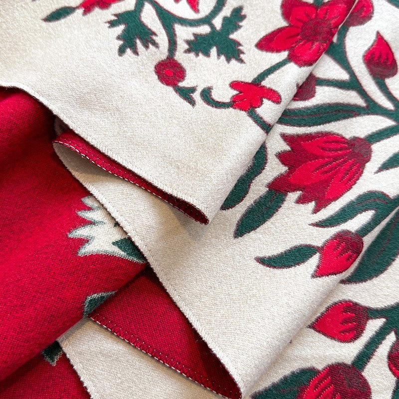 2PC Floral Reversible Shawl Scarf Wrap Oversized Thick Warm Red Green & Maroon