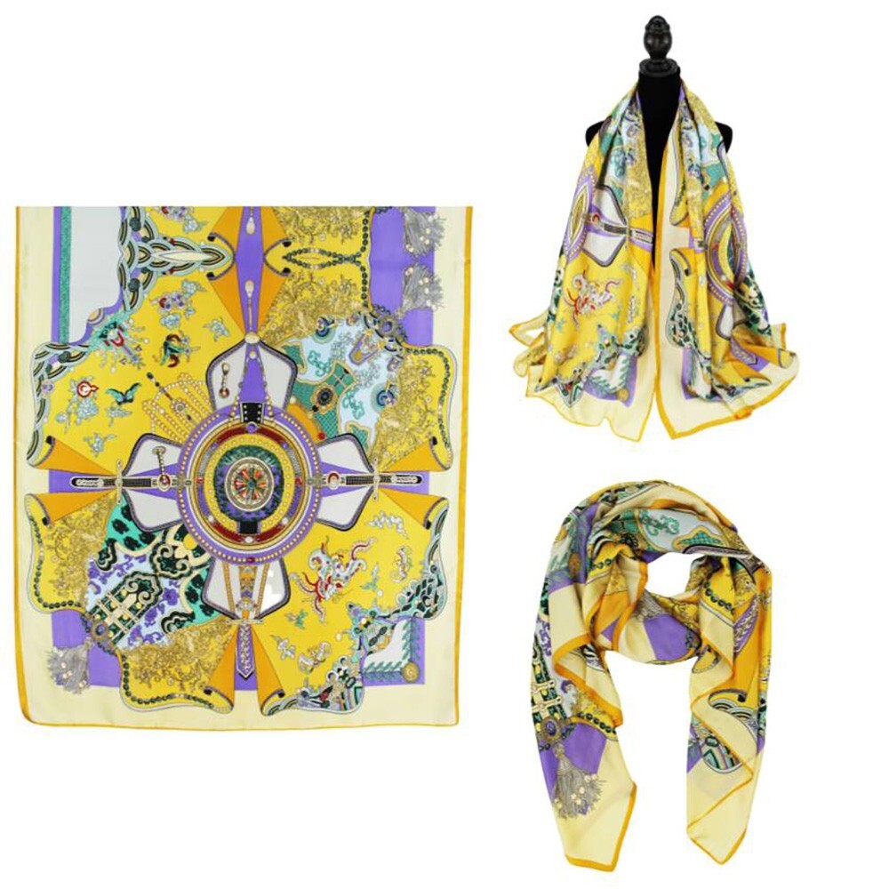 Abstract Paisley Printed Oblong Silky Satin Scarf Shawl for Women Fashion Scarf