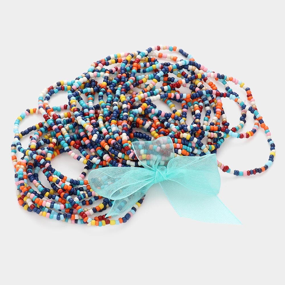 25PCS Colorful Seed Beaded Stretch Bracelets Boho Stackable Jewelry Blue