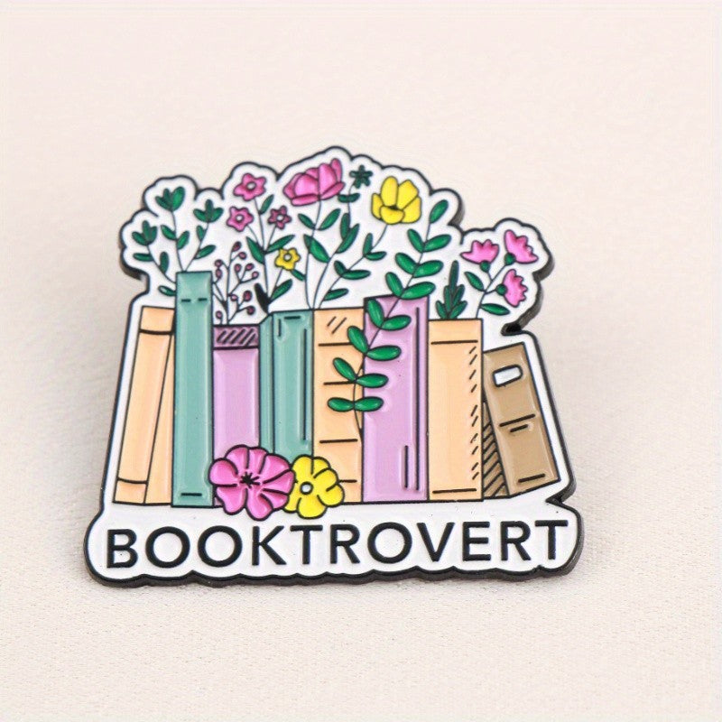 BOOKTROVERT Enamel Pin Book Lover Introvert Reading Bookworm Flower Gift