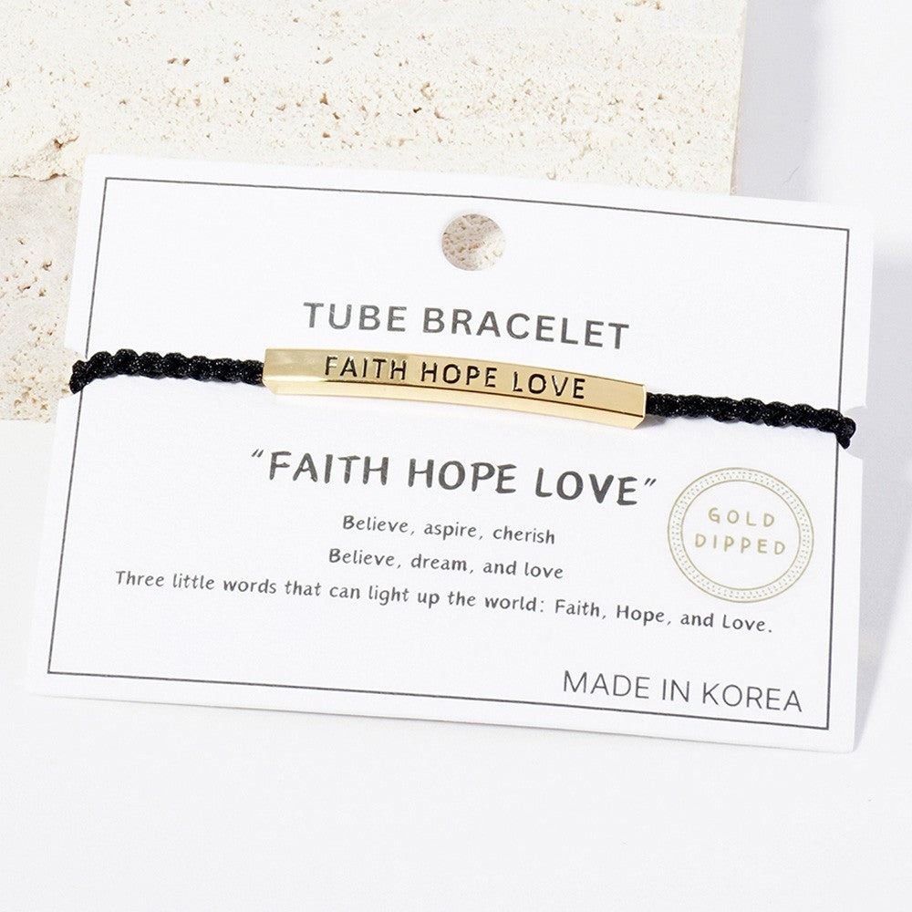 2 Pcs Gold Dipped FAITH HOPE LOVE Message Pull Tie Bracelet Bar Rope Adjustable