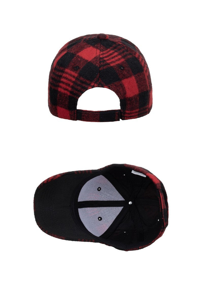 Buffalo Plaid Red Black Check Baseball Cap Hat Adjustable Flannel Style