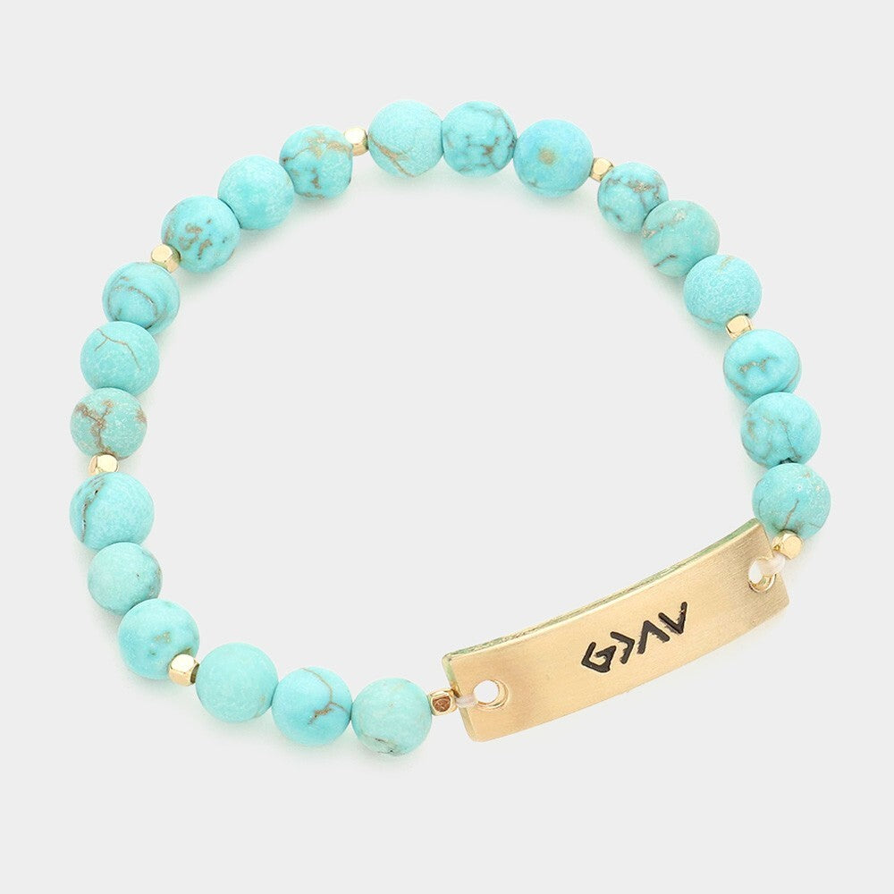 God Is Greater Than the Highs and Lows Metal Bar Natural Stone Beaded Bracelet