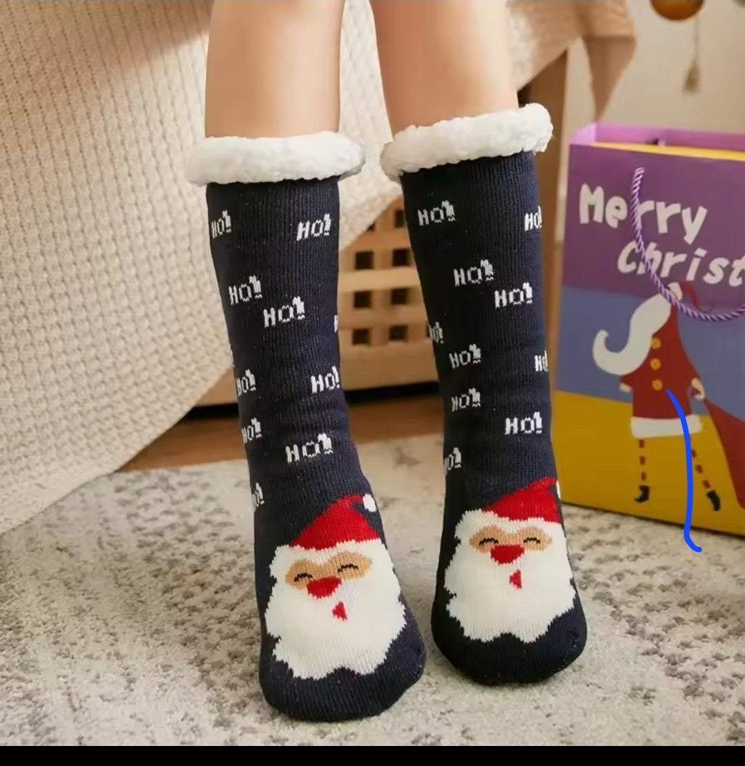 3 Pair Set! Cozy Santa Fleece Lined Slipper Socks Thermal One Size Winter Gift