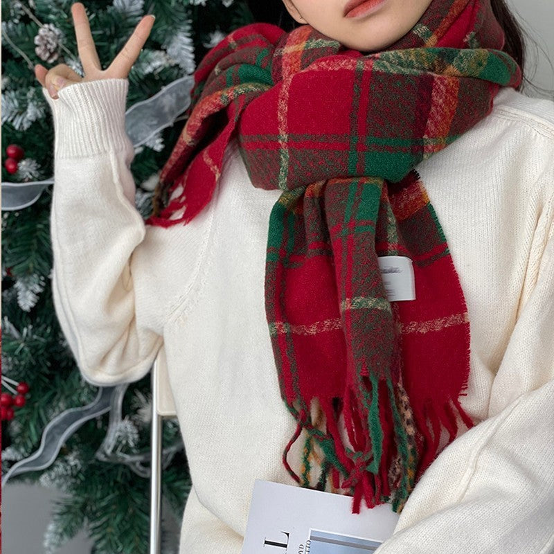 2 Pack Oversized Plaid Scarves Set Faux Cashmere Winter Shawl Wrap Red Green