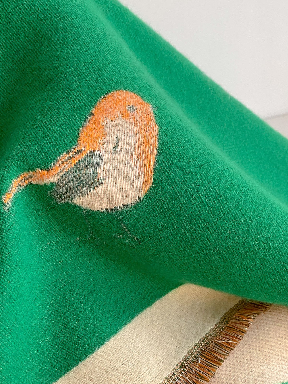 Luxurious Green Knit Wool Feel Shawl Scarf with Bird Motif Unisex Winter Wrap