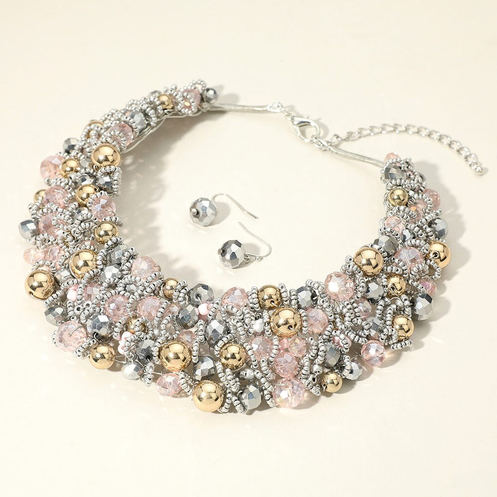 Faceted Beaded Collar Statement Necklace Bold Layered Fashion Jewelry Women