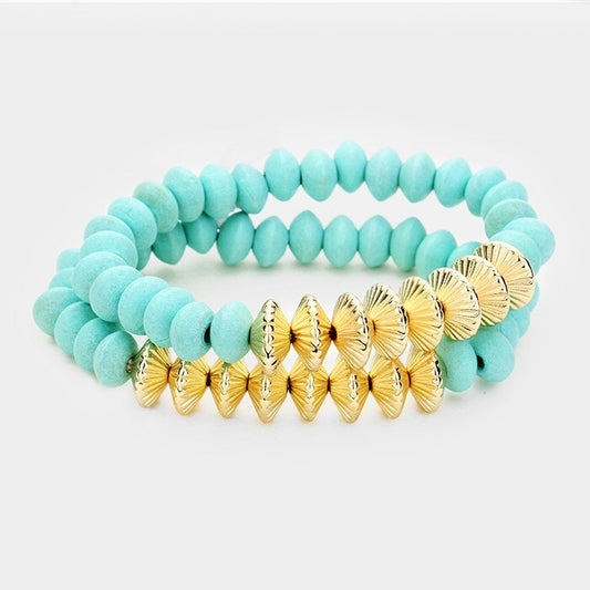 2PCS Wood Bead Bracelets for Women Natural Look Fashion Jewelry Set Gift