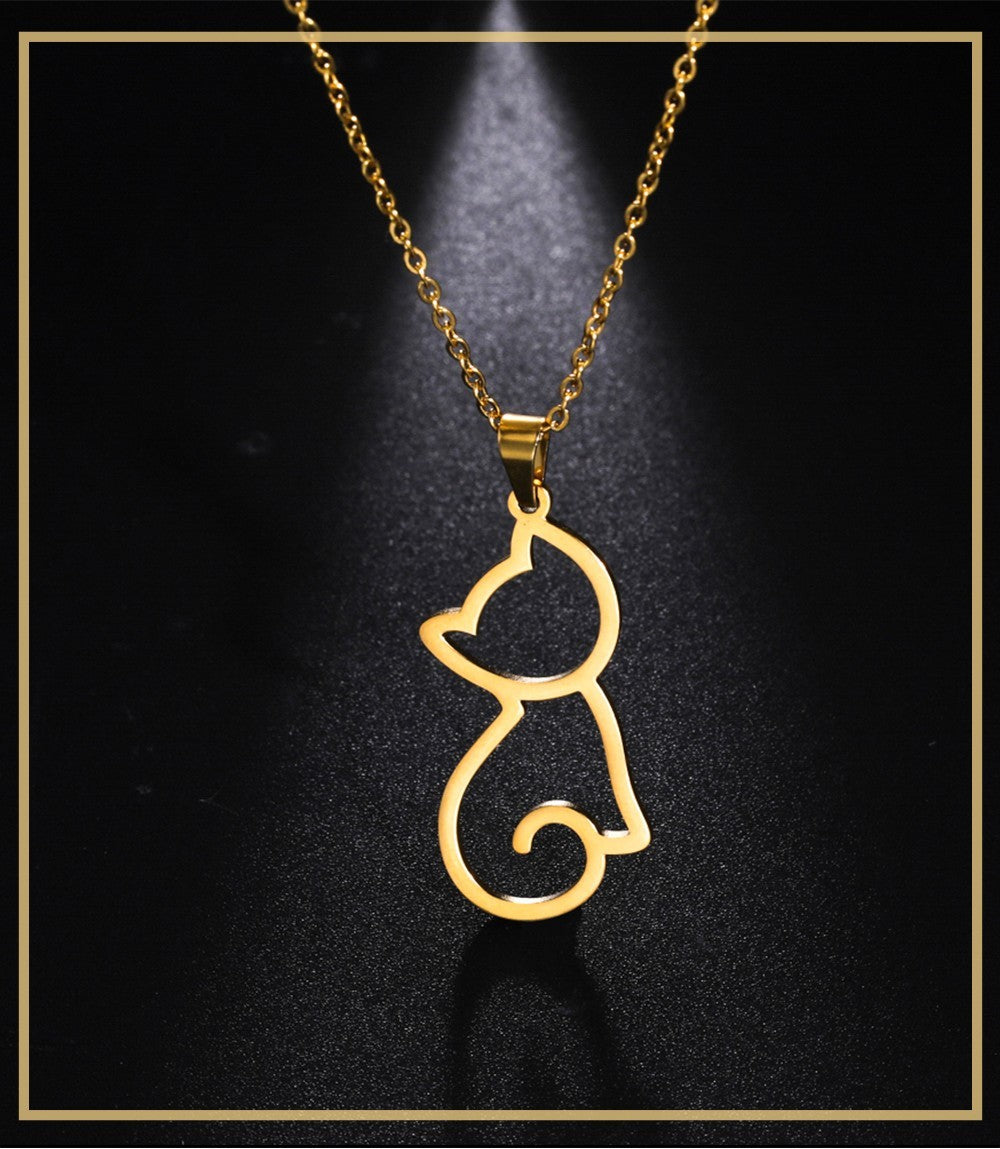 Gold Plated Cat Necklace Stainless Steel Pendant Charm Kitten Lover Gift Jewelry