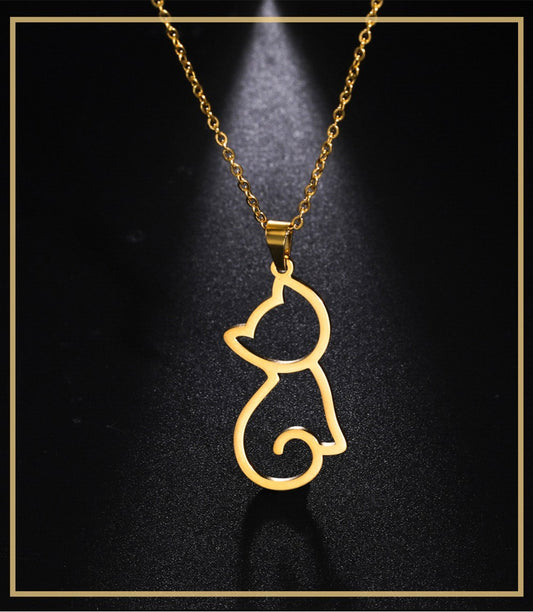 Gold Plated Cat Necklace Stainless Steel Pendant Charm Kitten Lover Gift Jewelry