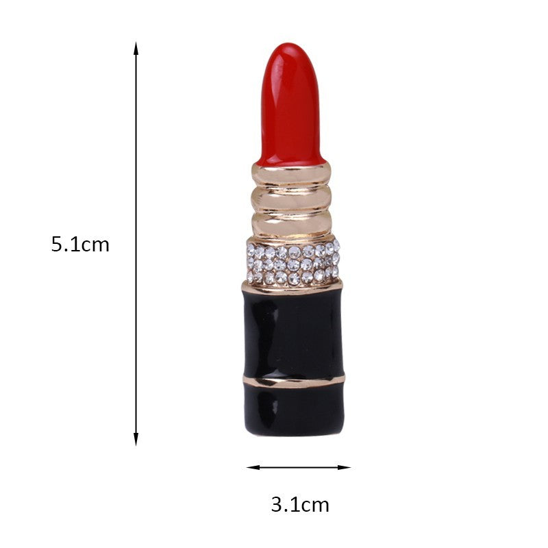Red Lipstick Brooch Rhinestone Gold Tone Enamel Pin Glamour Gift for Her