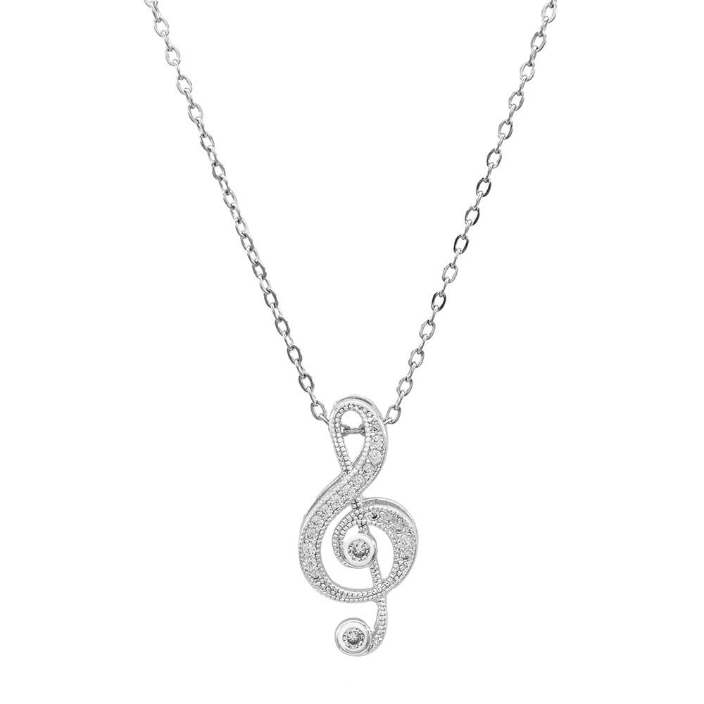 Matching Gold and Silver Treble Clef Pendant Necklaces  Stainless Steel CZ Jewel