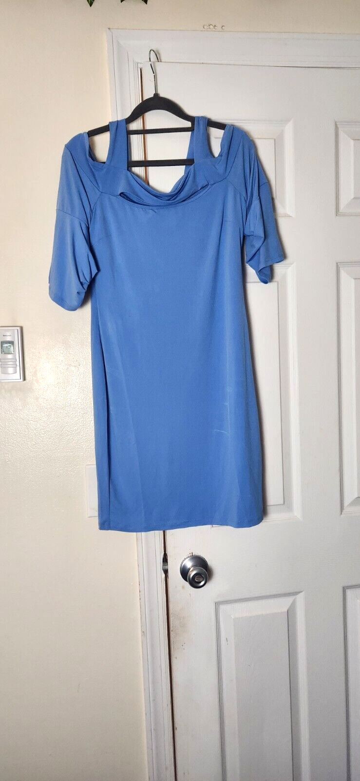Cold Shoulder Blue Midi Dress Women’s Off Shoulder Elegant Chic Size Medium