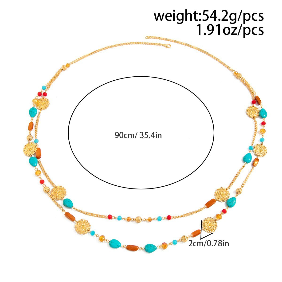Bohemian Turquoise Beaded Multi-Strand Gold Coin Statement Necklace