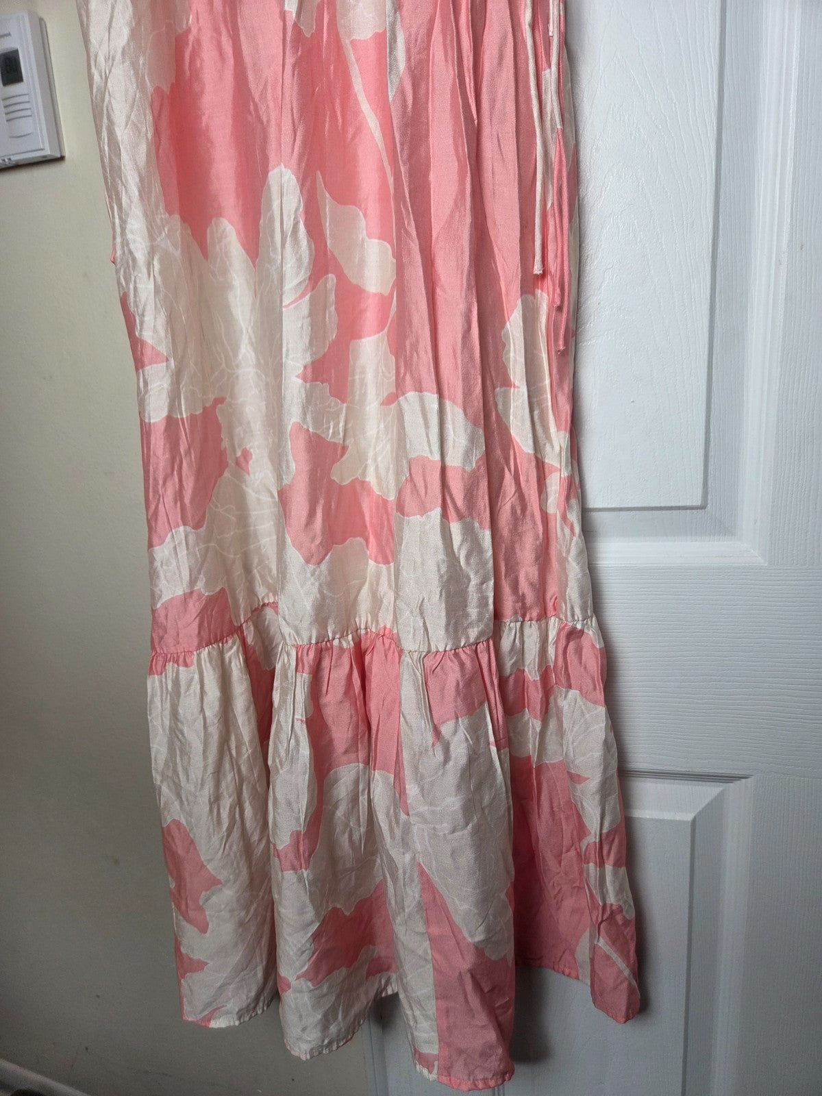 Sleeveless Watercolor Print V Neck Maxi Dress for Women Adjustable Drawstring S