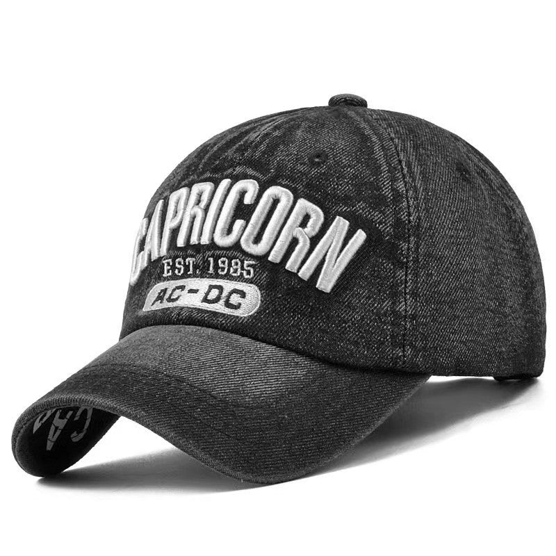 Black Denim CAPRICORN EST. 1995 Baseball Cap Distressed Dad Hat Adjustable