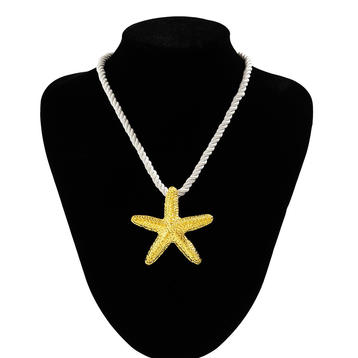Gold Starfish Necklace White Rope Chain Beach Jewelry for Women Summer Fashion