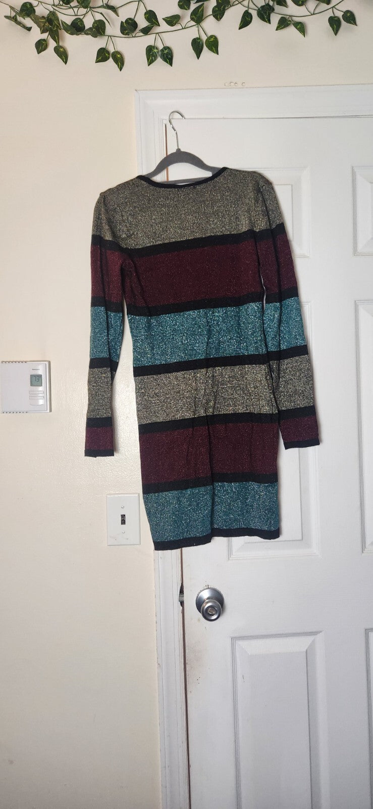 VENUS Women's Metallic Striped Bodycon Long Sleeve Stretch Sweater Dress Medium