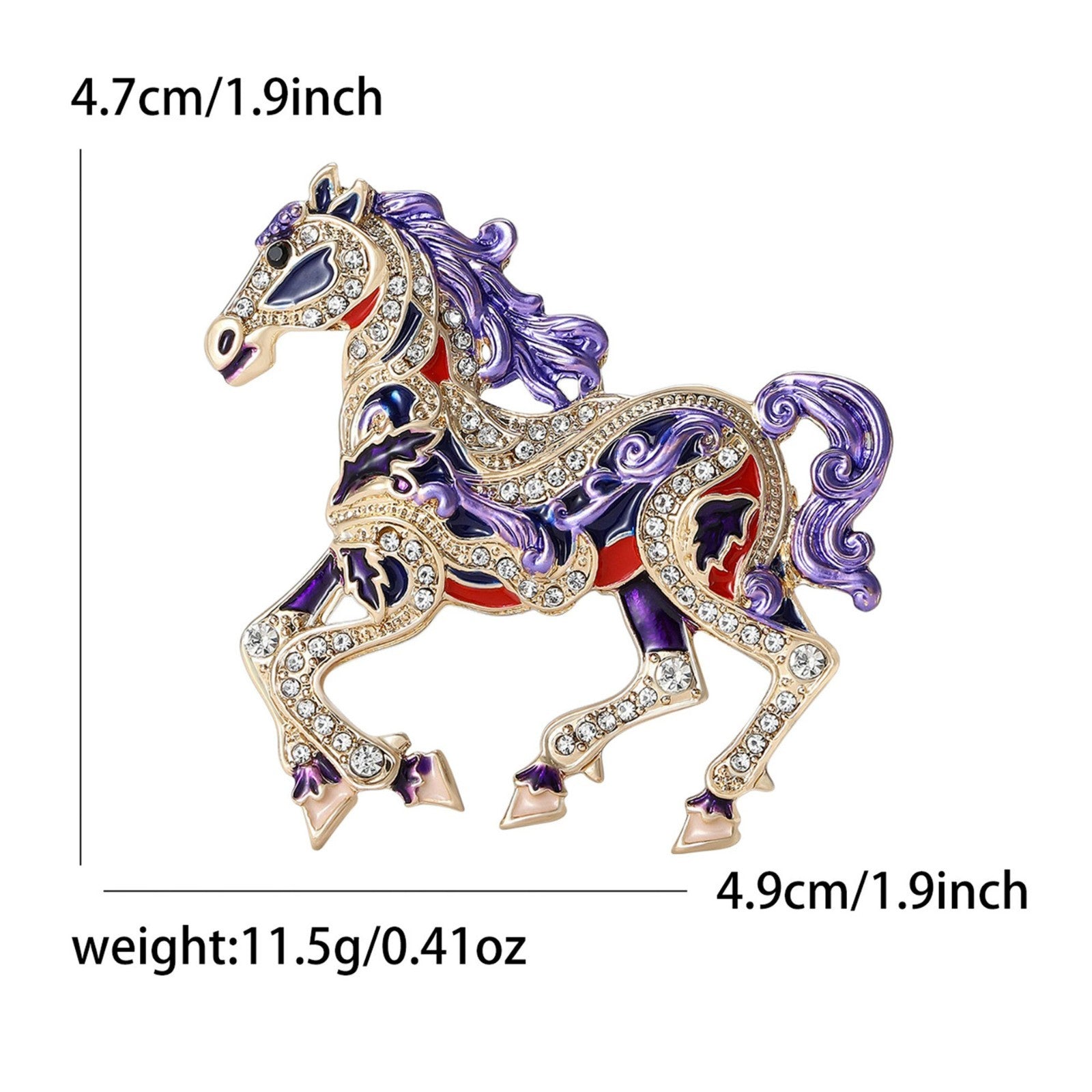 Crystal Enamel Horse Brooch Purple Gold Carousel Pony Lapel Pin Badge
