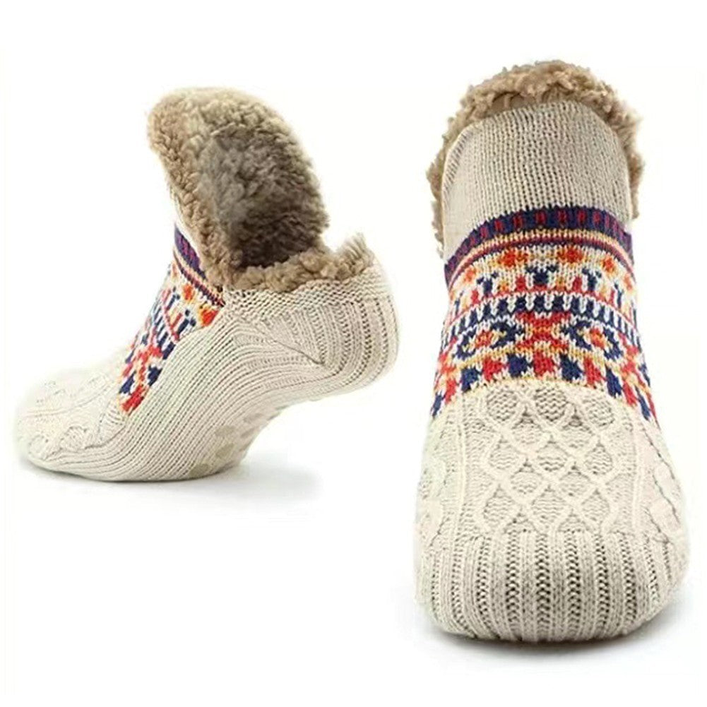 Women's US 4.5-8.5 M Slipper Socks 2-Pack SET | Chunky Knit Fair Isle Sherpa