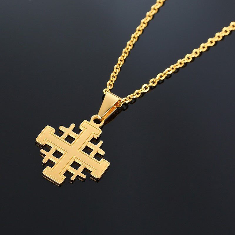 Stainless Steel Knights Templar Cross Pendant Necklace Gold Tone Christian Faith
