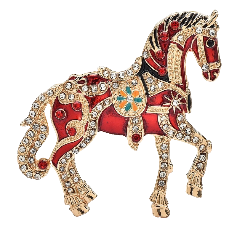 Ornate Enamel Carousel Horse Brooch Pin Crystal Rhinestone Equestrian Jewelry