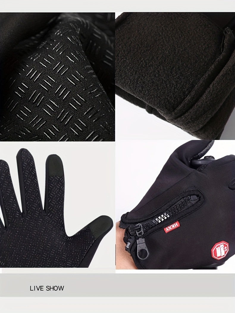 Black Thermal Waterproof Winter Cycling Gloves Anti-Slip Touch Screen Sports M