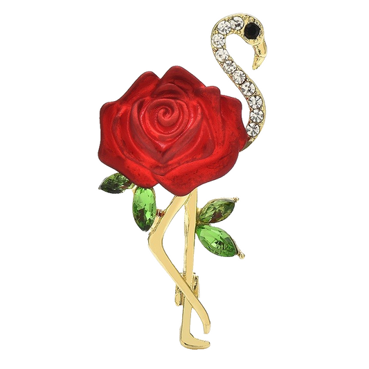 Rose Flamingo Brooch Crystal Enamel Pin Animal Flower Jewelry Gift