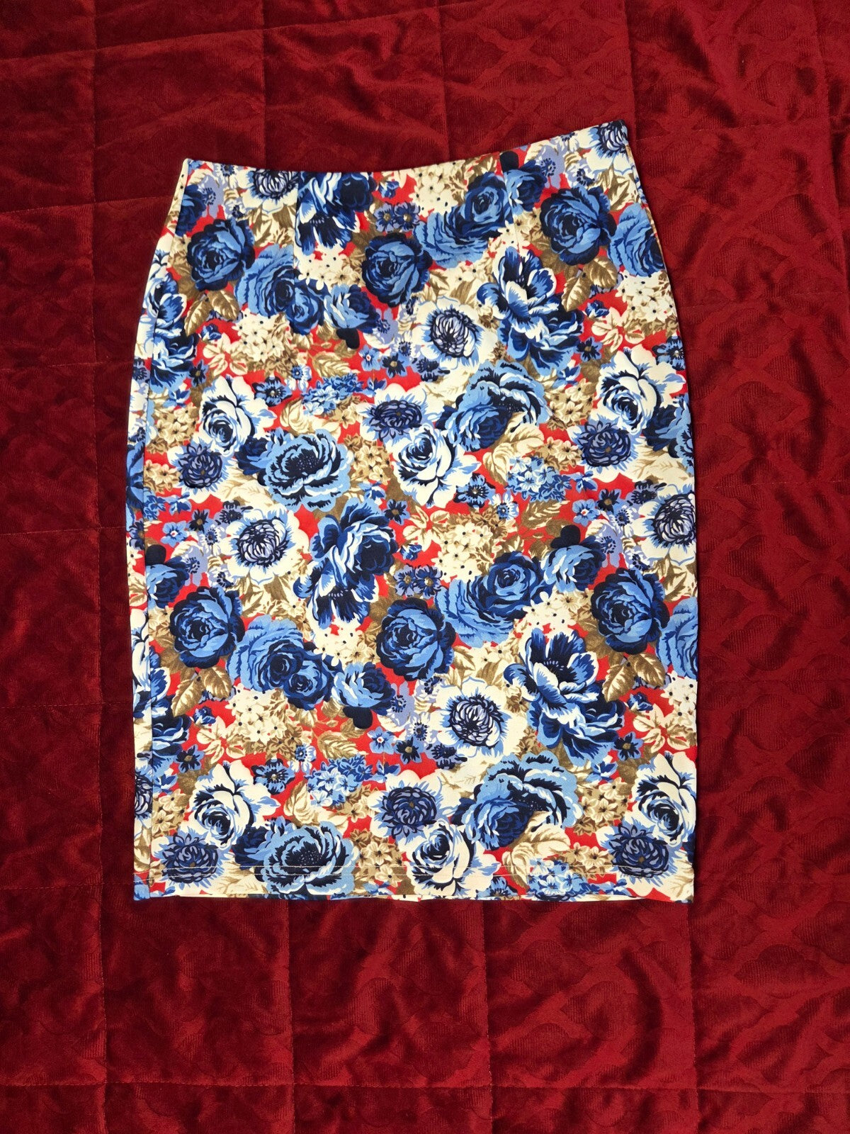Kate Kasin Womens Knee Length Pencil Skirts Floral Print High Waist Stretchy M