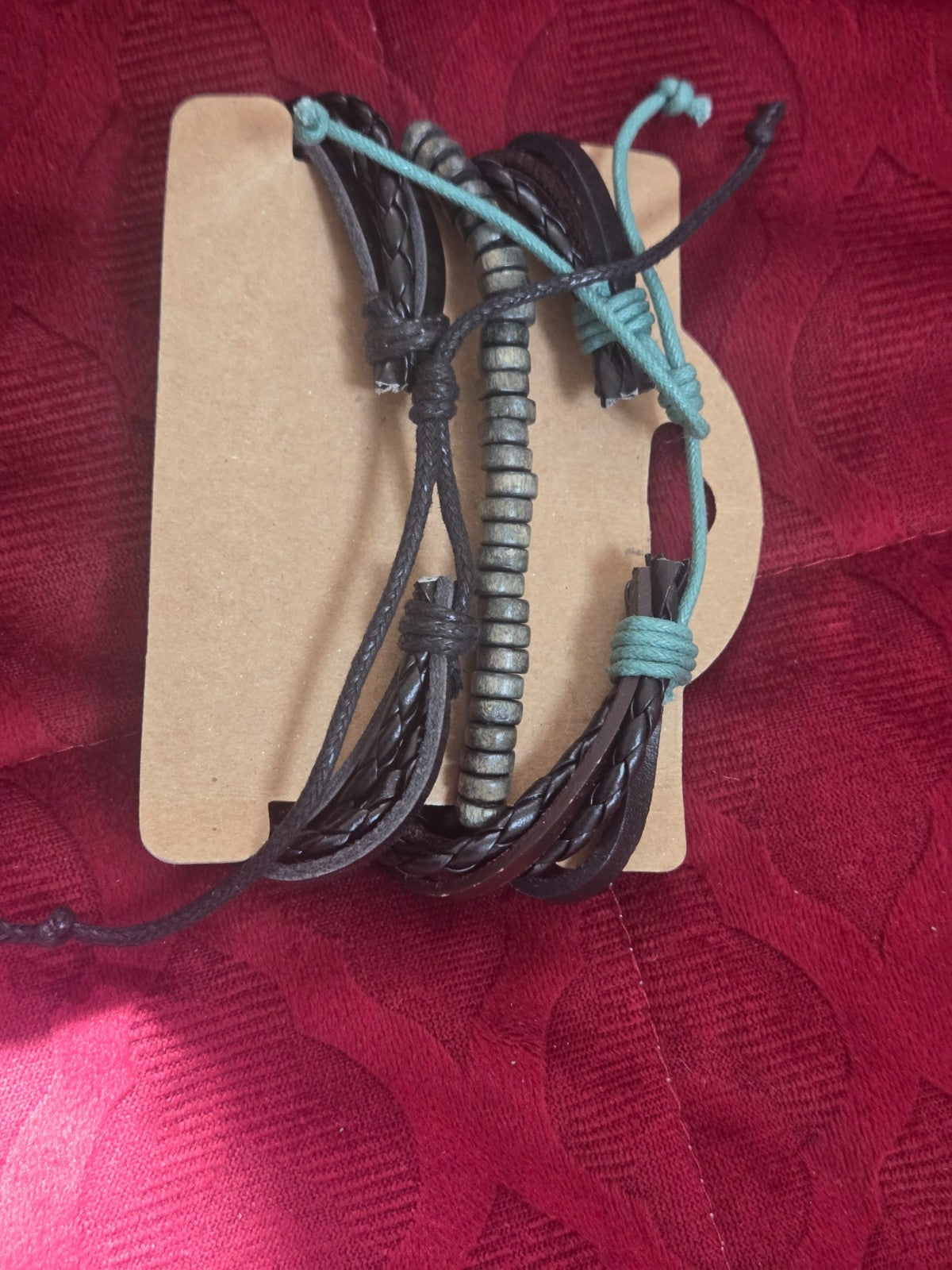 Men's Bohemian Multi-Layer Leather Wrap Bracelet Set Wood Beads Leaf Charm Adjus