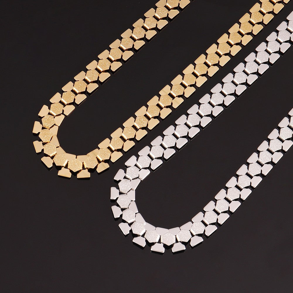 2pcs Gold Silver Tone Segmented Modernist Link Choker Necklace Set
