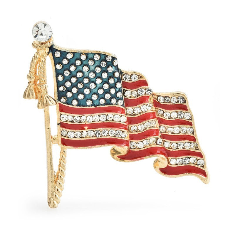 2pc American Flag Brooch Set Gold & Silver Rhinestone Patriotic USA Pin Jewelry