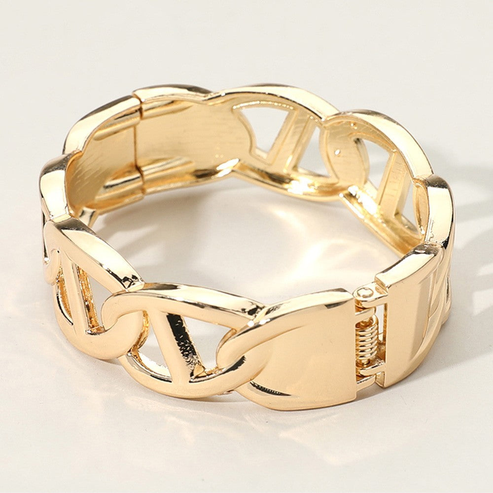 2PC Set Wide Gold Tone Anchor Mariner Link Hinge Bangle Bracelets Statement