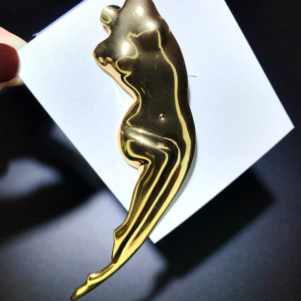 2PCS Abstract Body Brooch Pin Set Gold Silver Tone Women Figure Minimalist Art