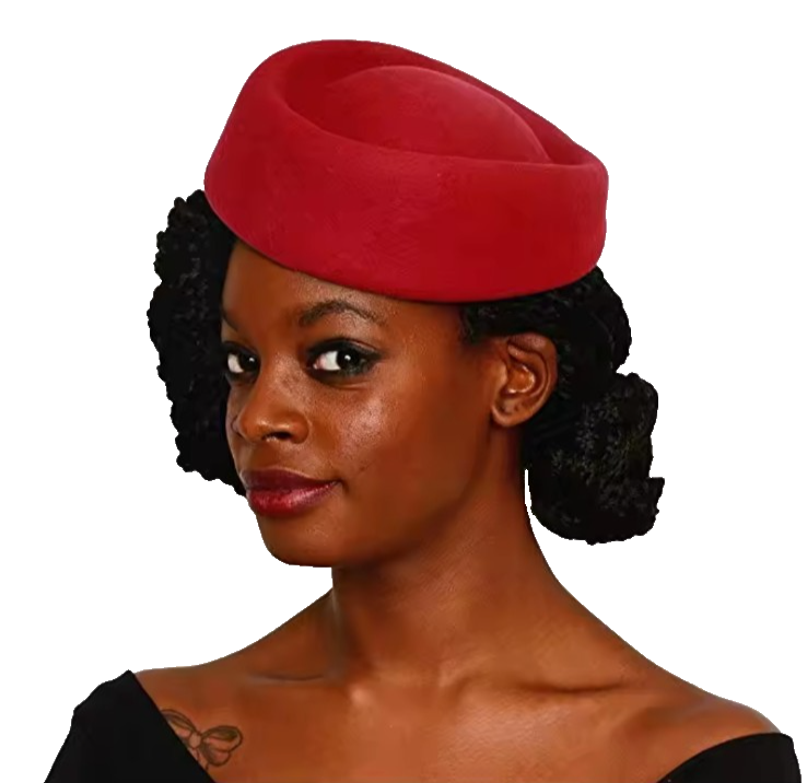 Vintage Style Black Wool Pillbox Hat - Elegant French Beret Stewardess Fascinato
