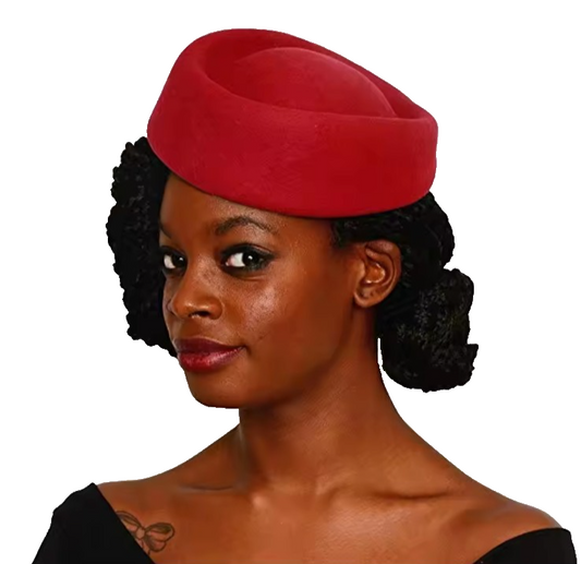 Vintage Style Black Wool Pillbox Hat - Elegant French Beret Stewardess Fascinato