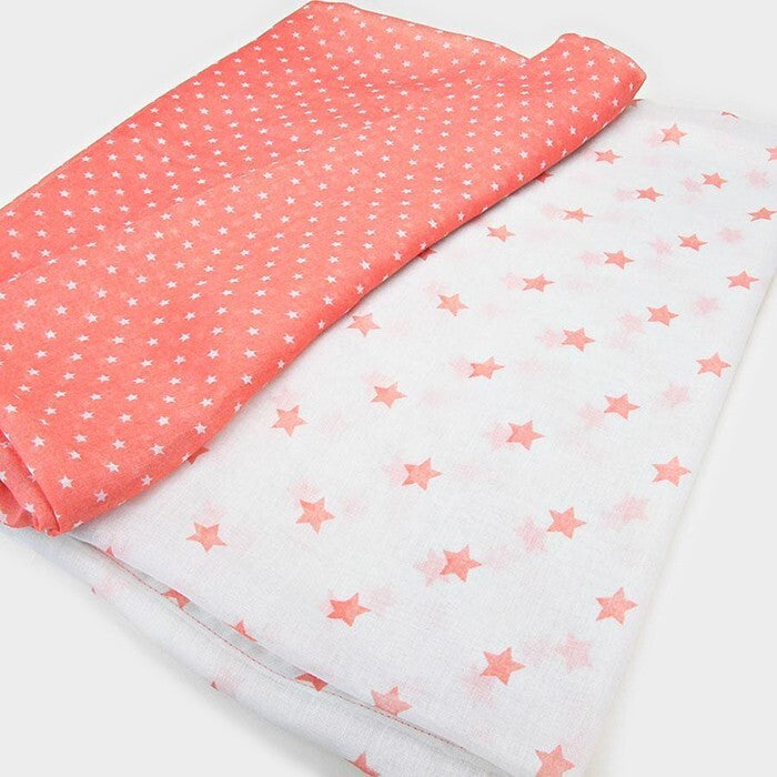 Coral and White Star Print Infinity Scarf Lightweight Loop Scarf for Women