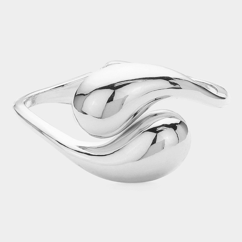 Stainless Steel Teardrop Tip Wire Bangle Bracelet Adjustable Open Cuff Minimalis