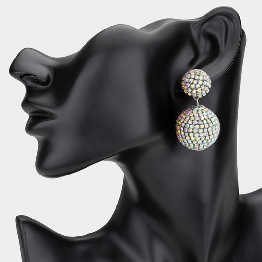 Dazzling AB Iridescent Rhinestone Disco Ball Double Sphere Statement Earrings