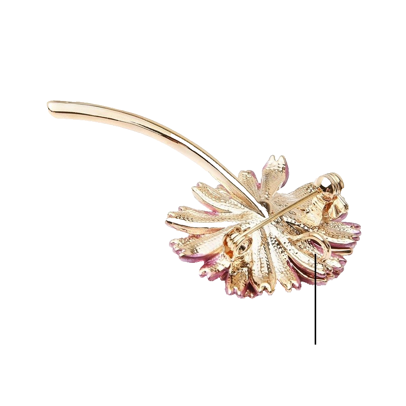Elegant Enamel Flower Brooch Pin Pendant Necklace Pink Gold Tone  Jewelry