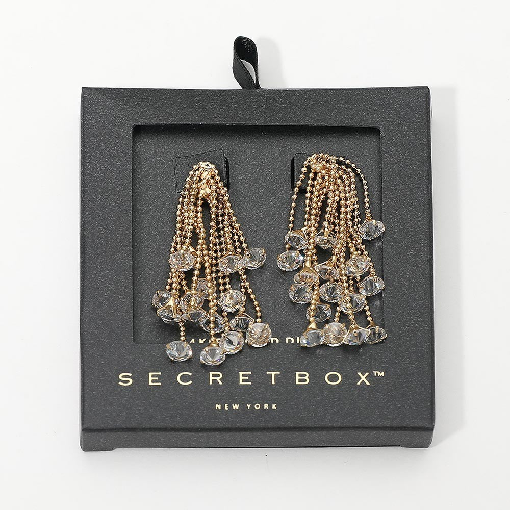 2Pcs Secretbox NY Long Crystal Tassel Earrings Set Gold & Silver Chandelier