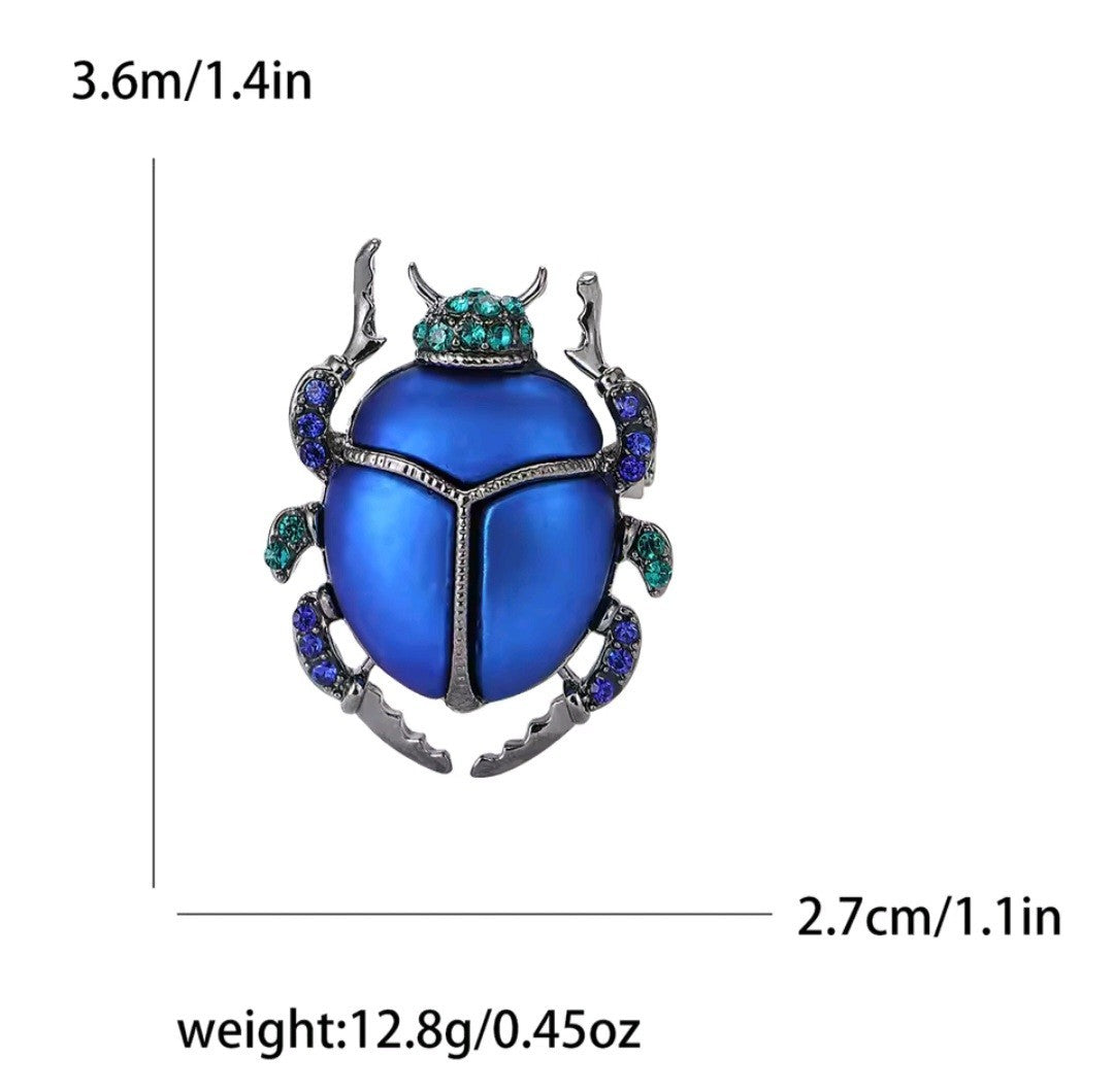 Blue Rhinestone Beetle Brooch for Women Unisex Crystal Insect Pin Jewelry
