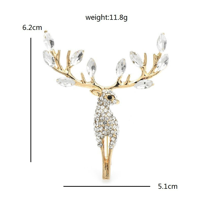 Elegant Gold Rhinestone Deer Brooch Pin Statement Reindeer Christmas Hair Clip