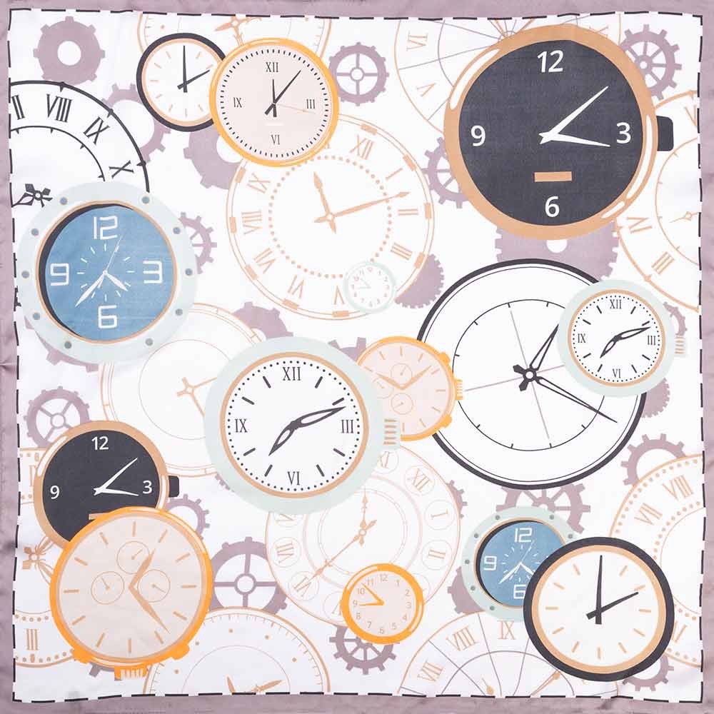 Vintage Steampunk Clock Watch Print Square Silk-Feel Head Neck Scarf Wrap 27x27"