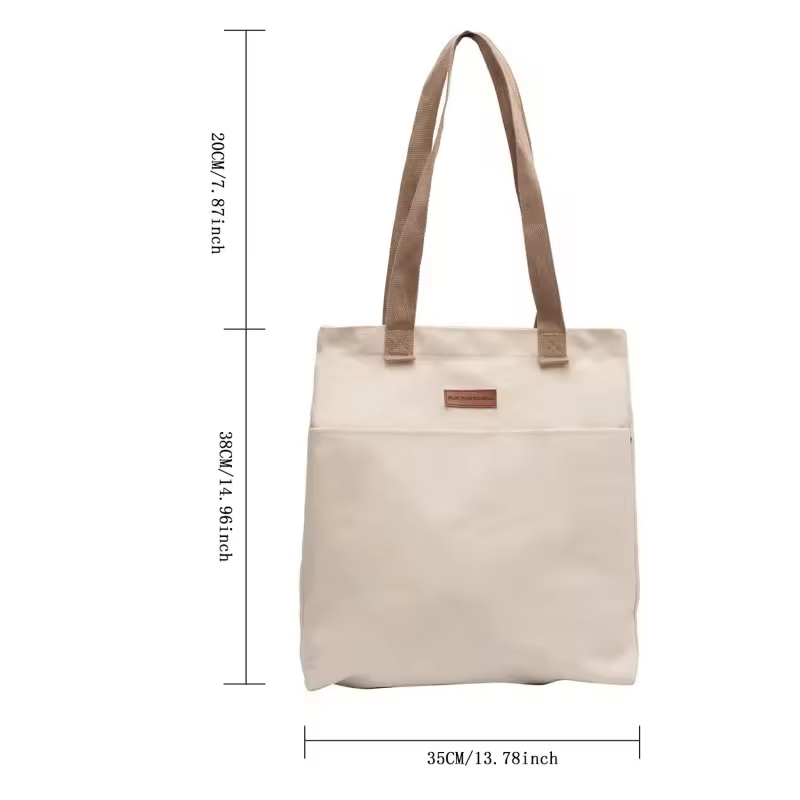 Womens Laptop Tote Handbag White Canvas Small Niche Large Capacity Outer Pocket