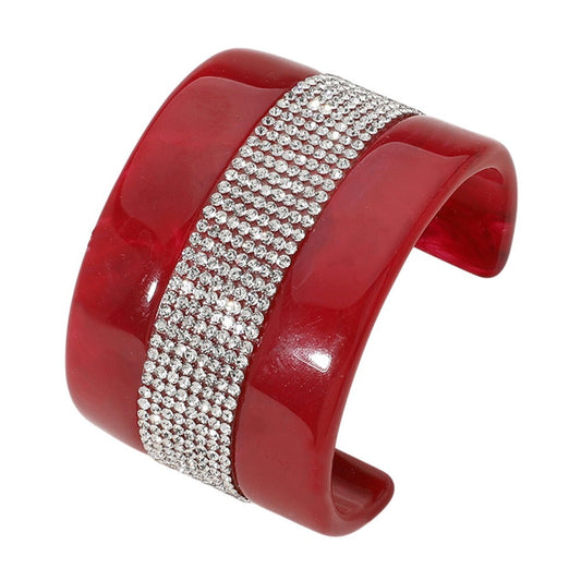 Crystal Embellished Acetate Cuff Bracelet Bold Statement Fashion Jewelry