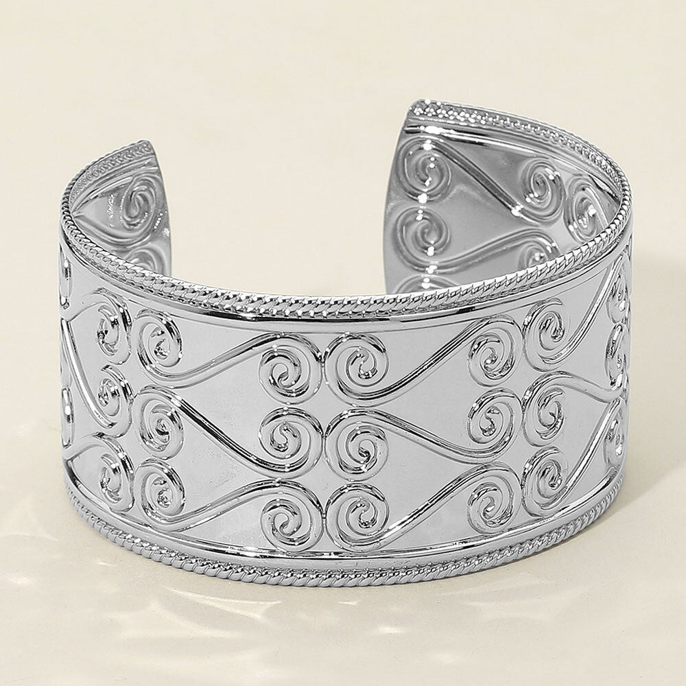 Abstract Pattern Metal Cuff Bracelet Adjustable Wide Bold Statement Jewelry